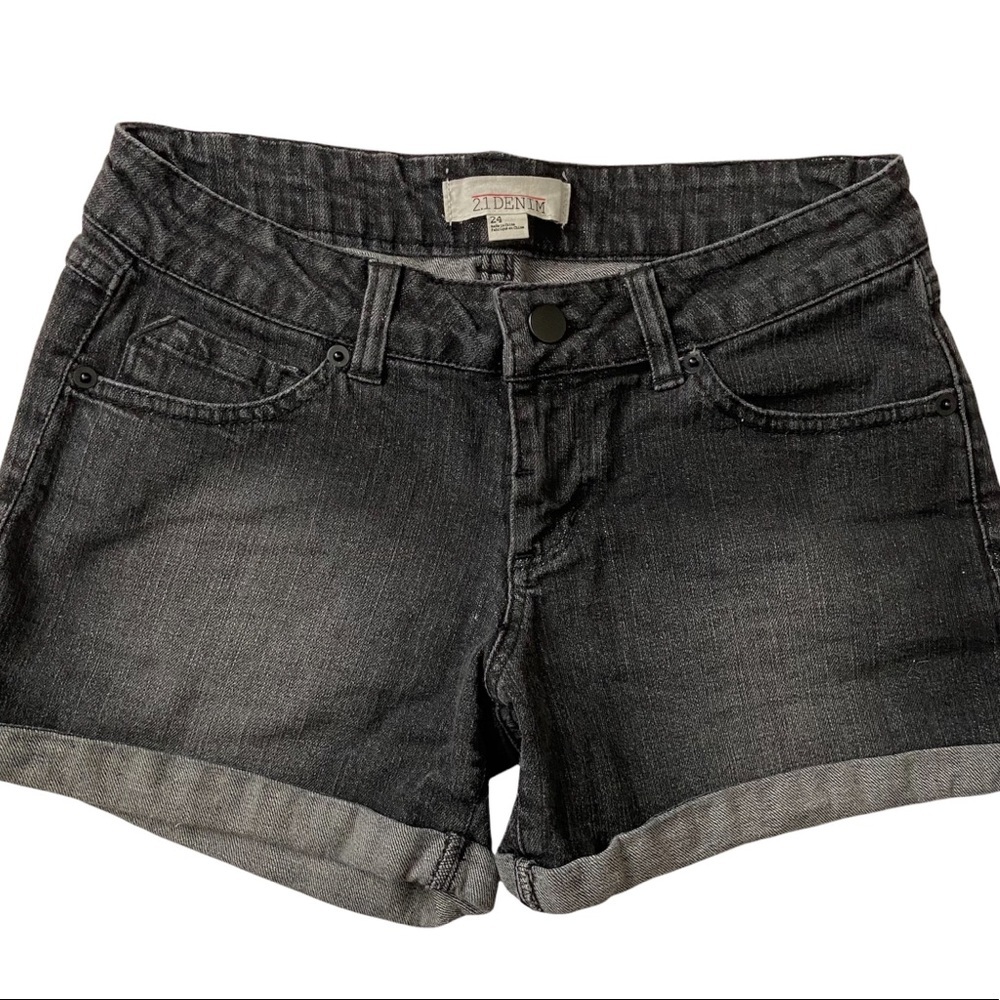 2.1 DENIM Faded Black Denim Jean Shorts 24